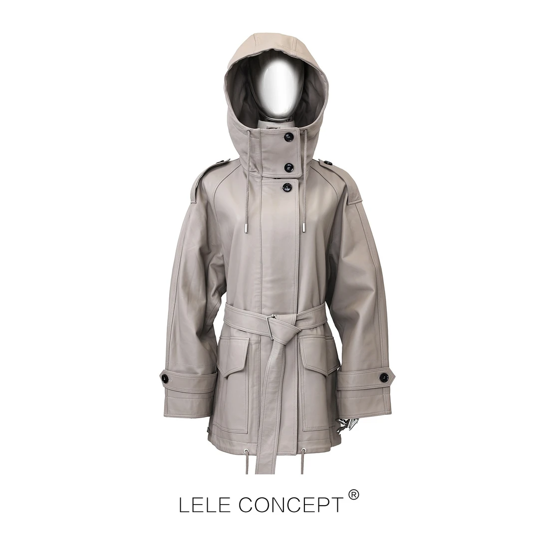 LELE CONCEPT 巫师帽立领连帽皮衣显瘦休闲减龄时尚外套Y0052