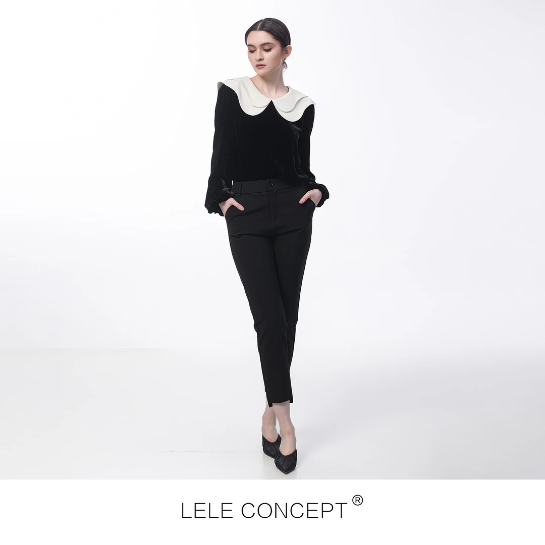 LELE CONCEPT 黑白双层娃娃领灯笼袖衬衫小众设计感上衣S0210