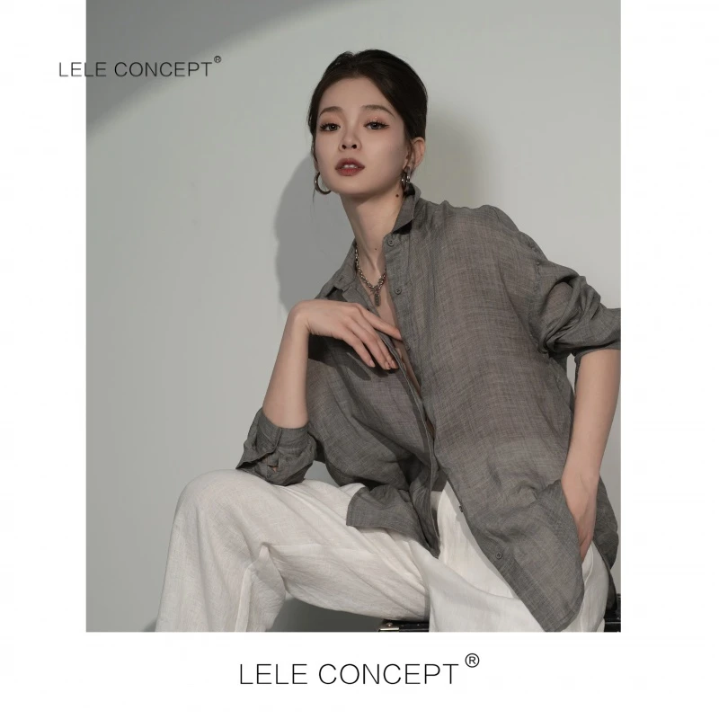 LELE CONCEPT 高级时尚小众百搭气质微清透麻衬衫S0428