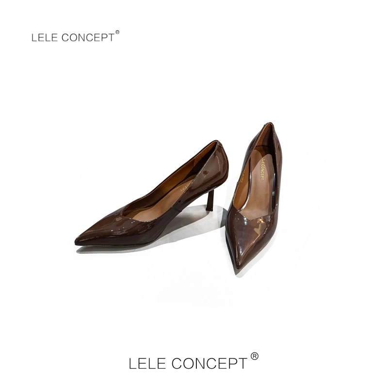 【LELE】法式优雅轻奢气质百搭时尚漆皮尖头细跟浅口高跟鞋X0107