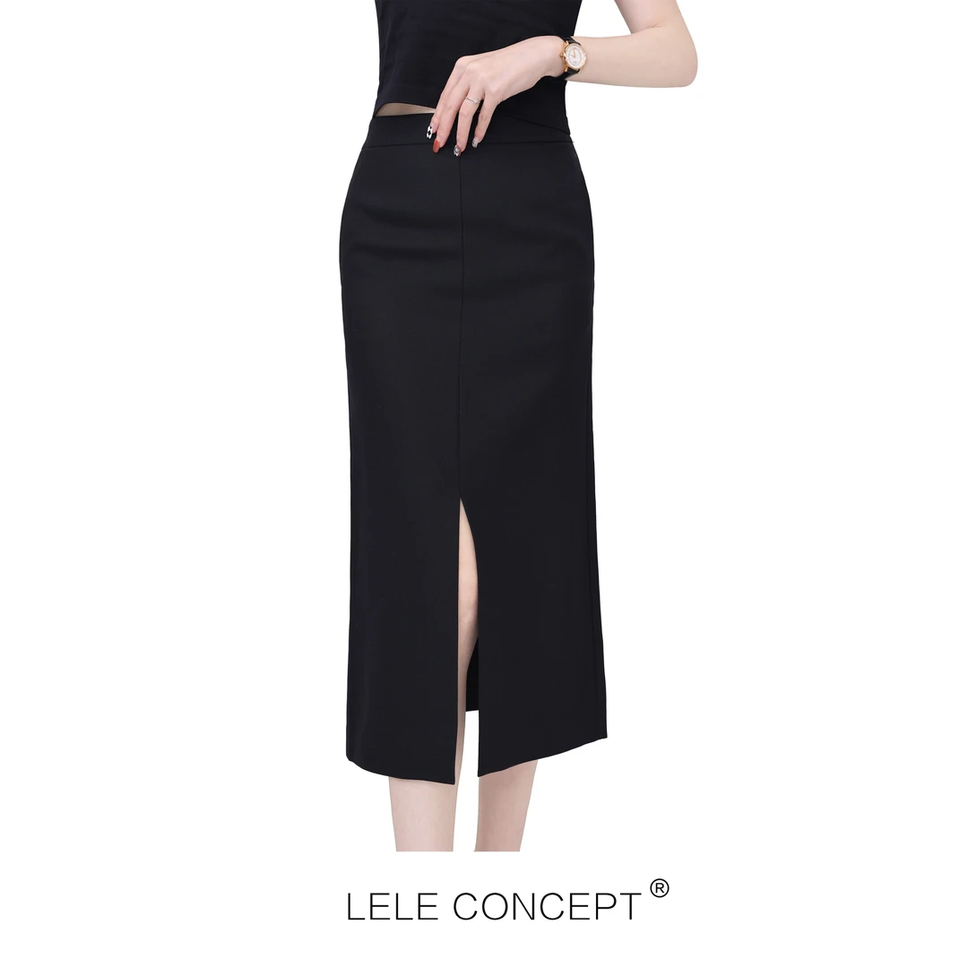 LELE CONCEPT 前后开叉半身裙优雅知性通勤包臀裙显瘦气质Q0172