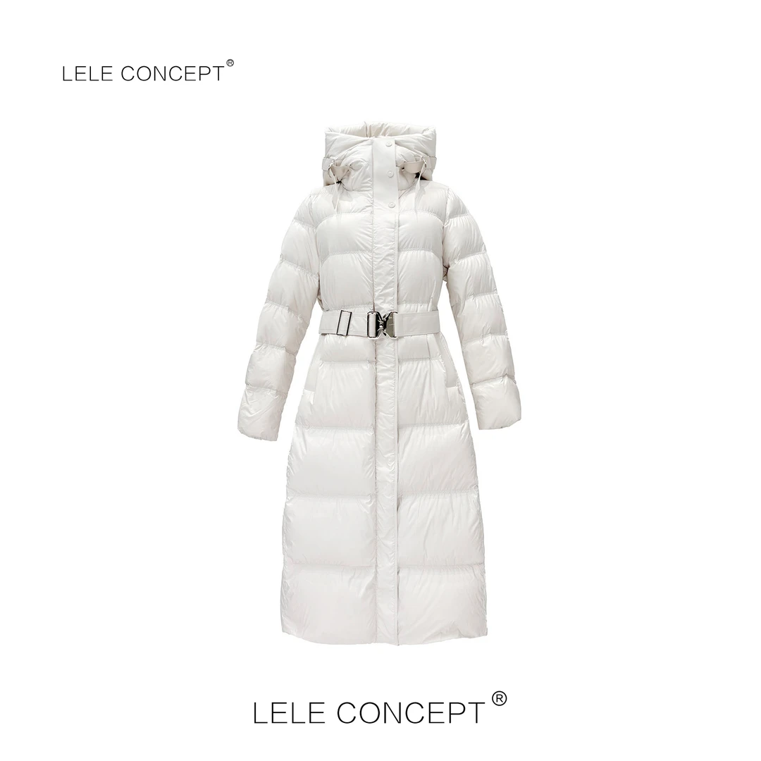 LELE CONCEPT 时尚百搭连帽长款腰带鸭绒羽绒服Y0477