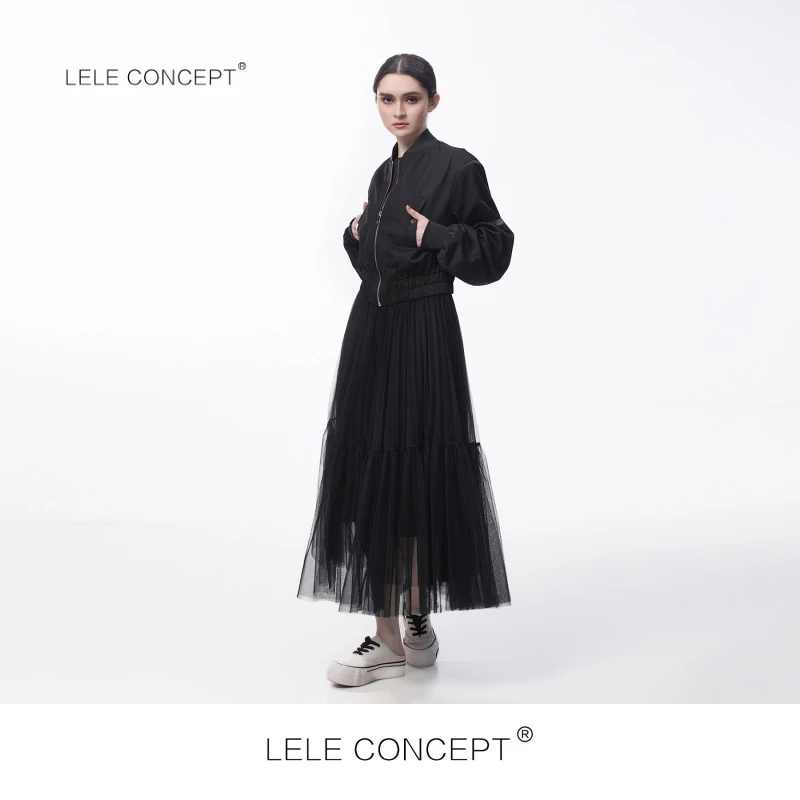 LELE CONCEPT 百搭时尚大摆中长款气质纱裙百变仙气四季显瘦Q0155