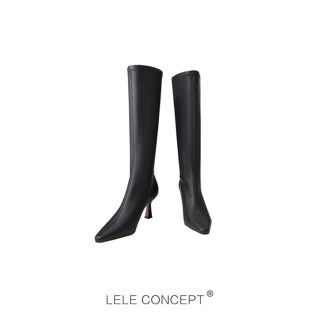 LELE CONCEPT 时尚百搭显瘦高跟尖头弹力长靴X0149