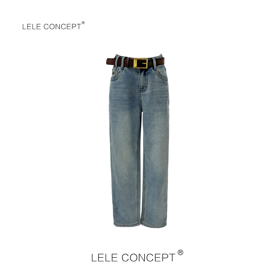 LELE CONCEPT 都市休闲百搭腰带加绒水洗牛仔裤K0280