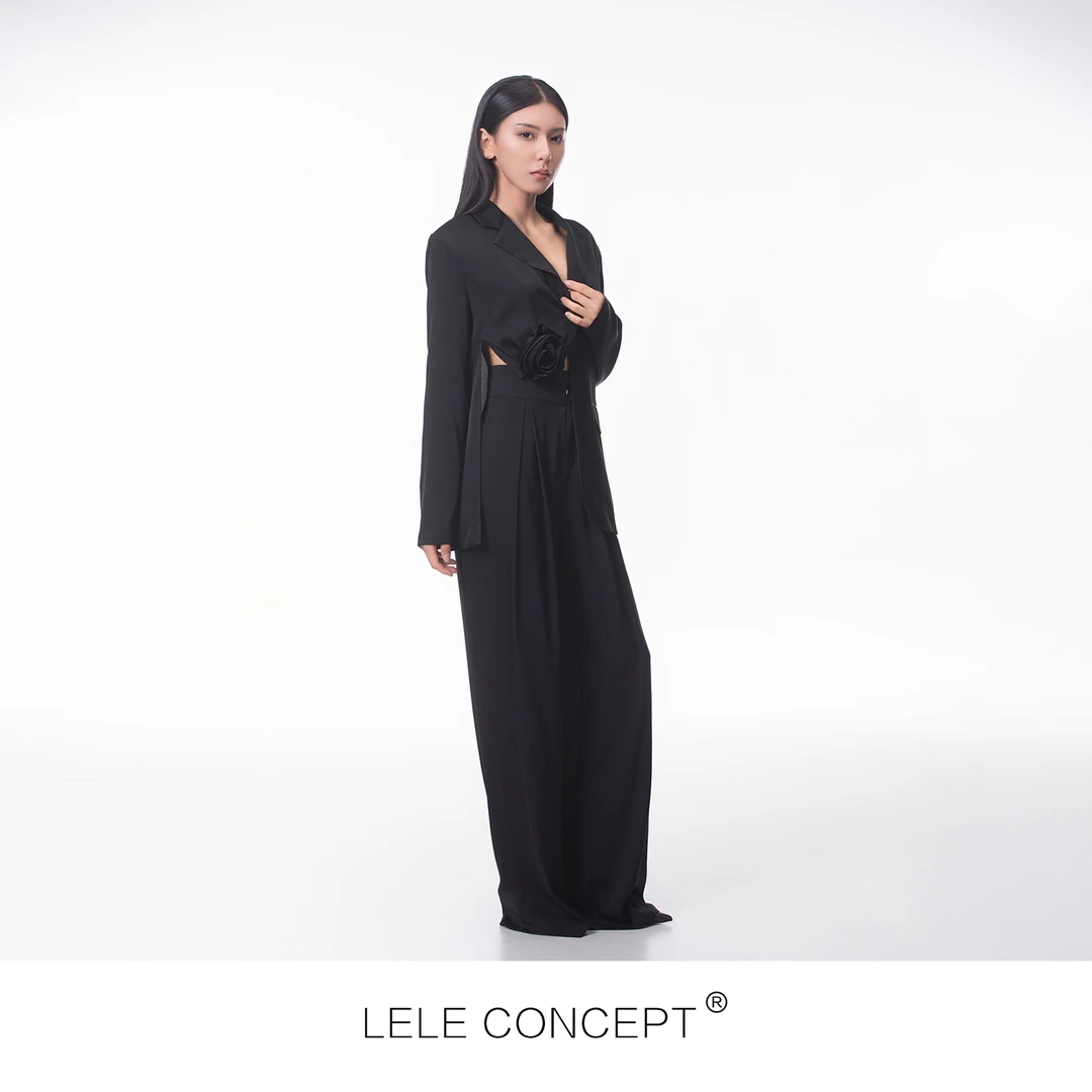 LELE CONCEPT 垂感净版阔腿裤休闲直筒拖地宽松西装裤显瘦K0122