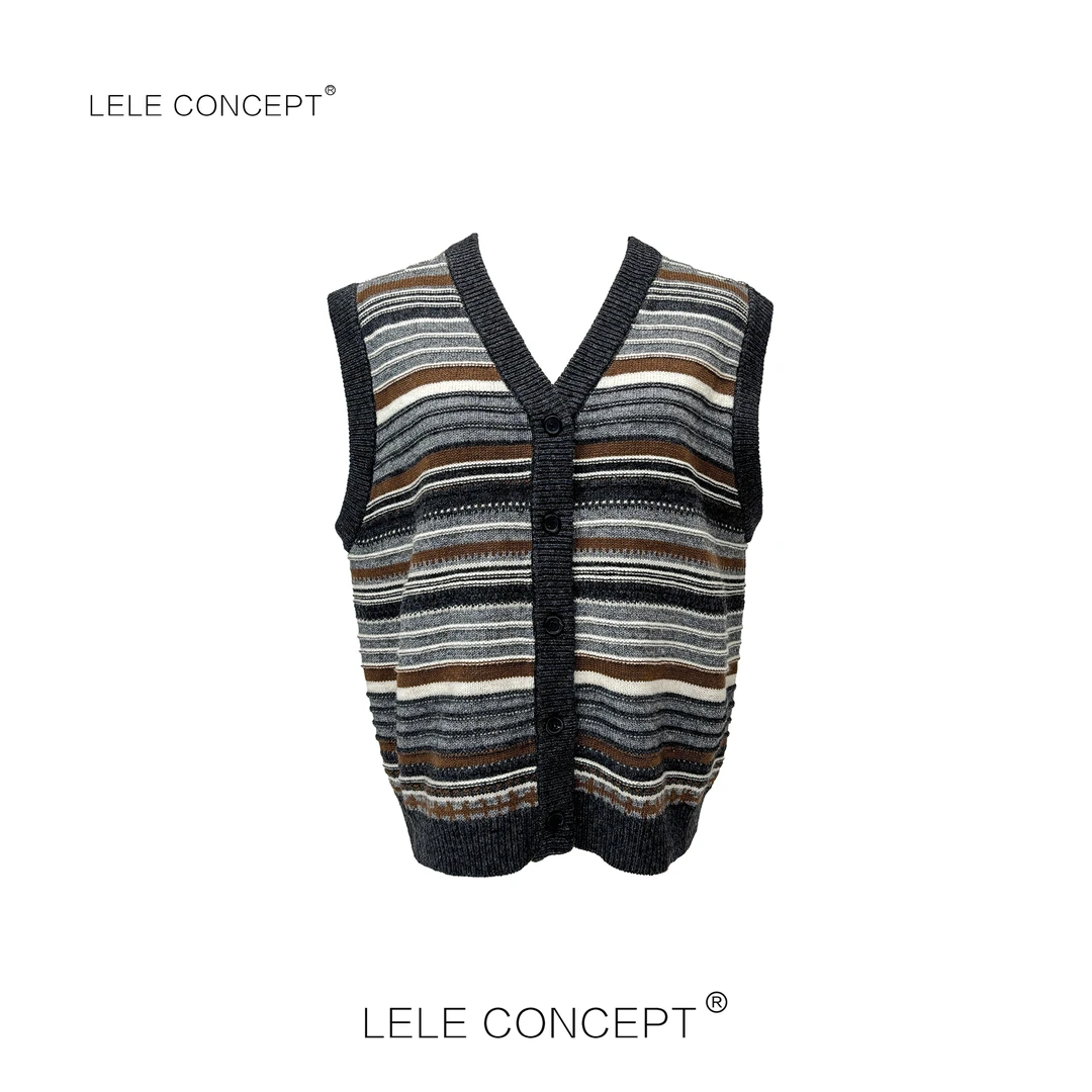 LELE CONCEPT 都市休闲百搭设计款拼色针织马甲背心S0710
