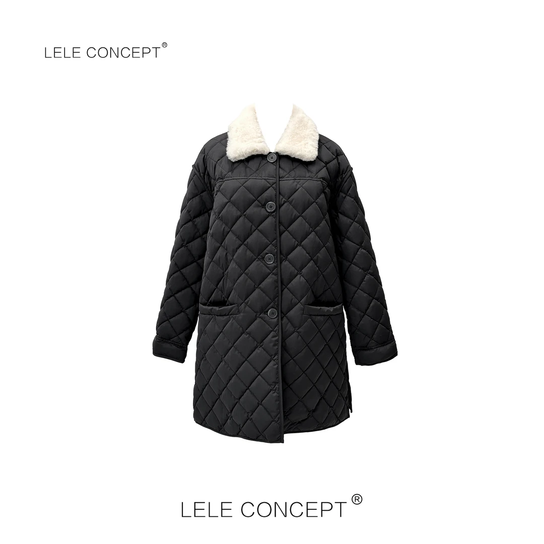 LELE CONCEPT 时尚百搭轻奢压格长款小翻领鹅绒服Y0469