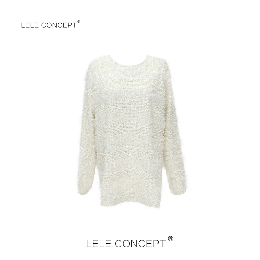 LELE CONCEPT 时髦气质流苏条纹上衣毛毛针织衫S0590