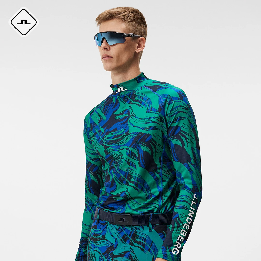 JLINDEBERG金林德伯格秋季高尔夫防晒户外印花半高领打底T恤男