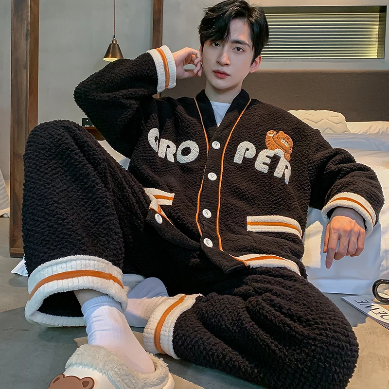【反季清】男士睡衣男款秋冬季珊瑚绒加厚保暖卡通法兰绒家居服套装