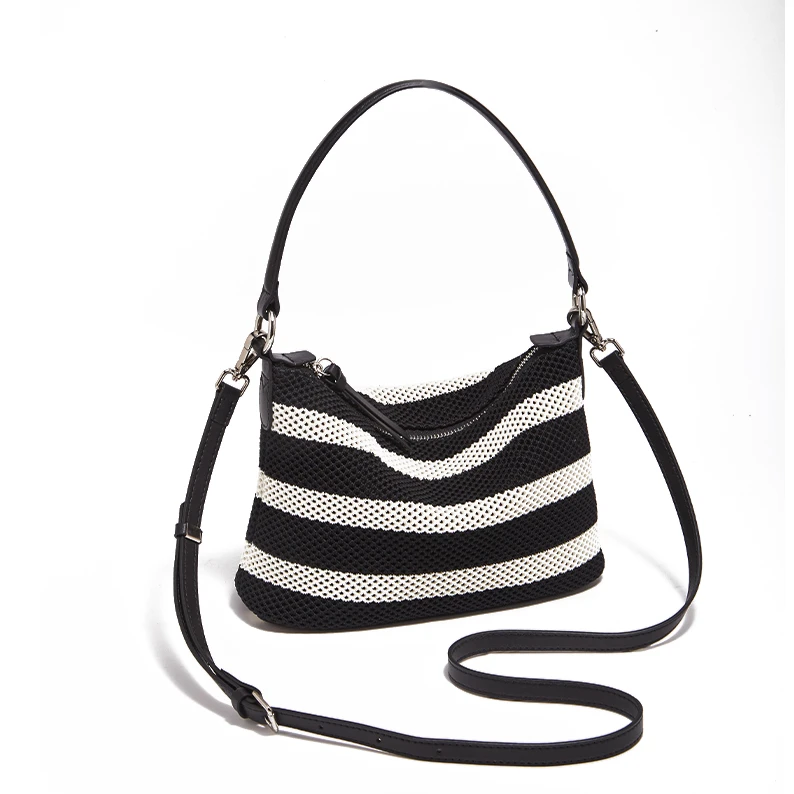 金狐狸时尚百搭腋下包简约小众轻奢条纹斜挎包编织单肩肩包小包包