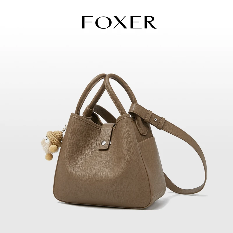 FOXER菜篮子包包女大容量通勤单肩斜挎手提包水桶包