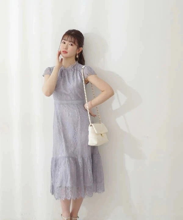 【Y&J】a15日原高腰修身日系优雅 短袖蕾丝连衣裙