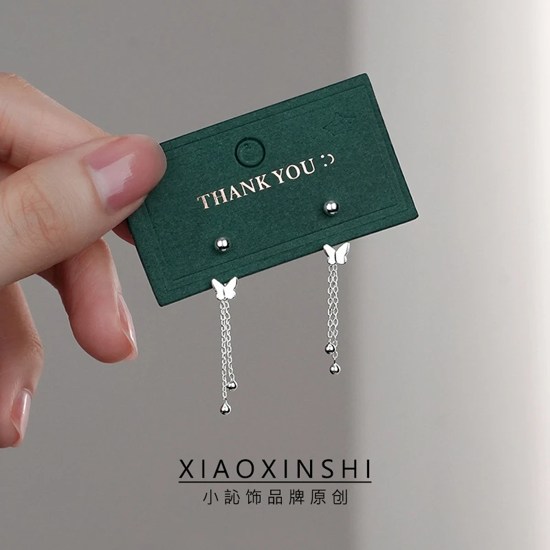 足银耳饰 s999纯银蝴蝶流苏耳环女森系百搭简约耳钩圆珠耳钉耳坠