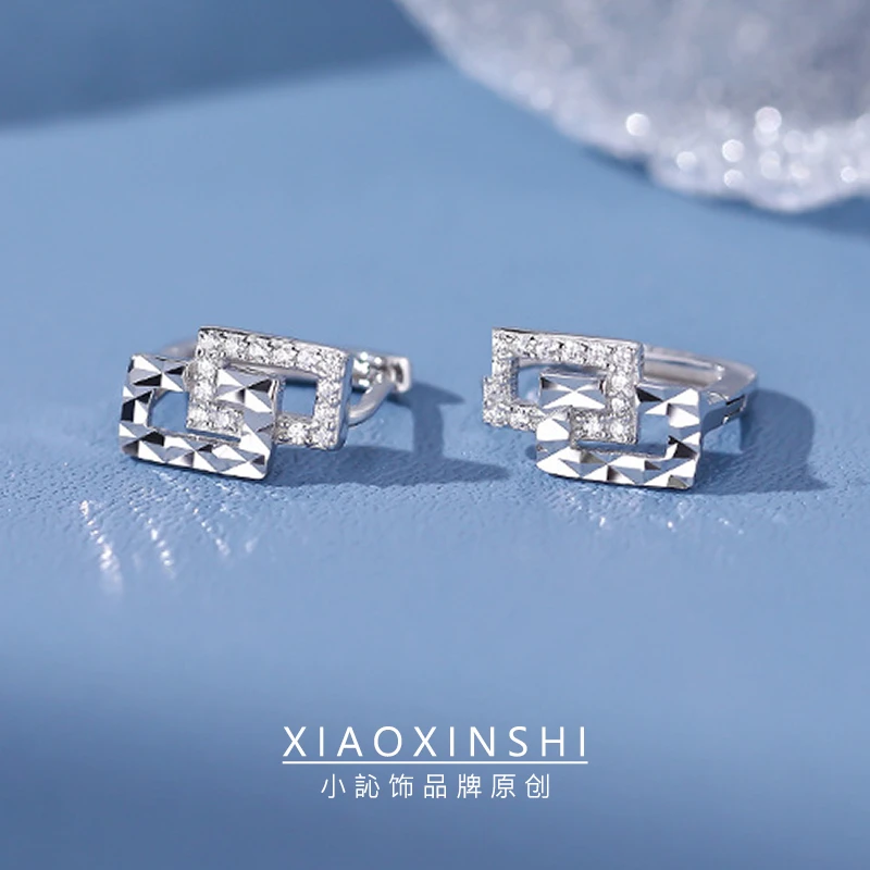 足银耳饰 999纯银棱面几何方形耳扣轻奢高级感个性冷淡风气质耳环