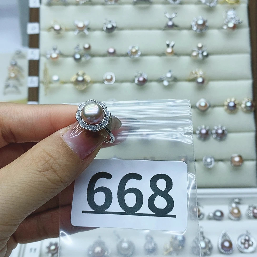 淡水珍珠戒指银S925镶嵌668