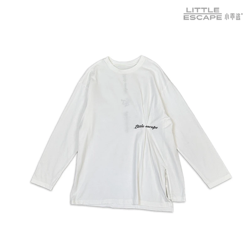 小乖逃D时尚丝光料高级白色T恤字母福利款宽松秋季圆领百搭231064