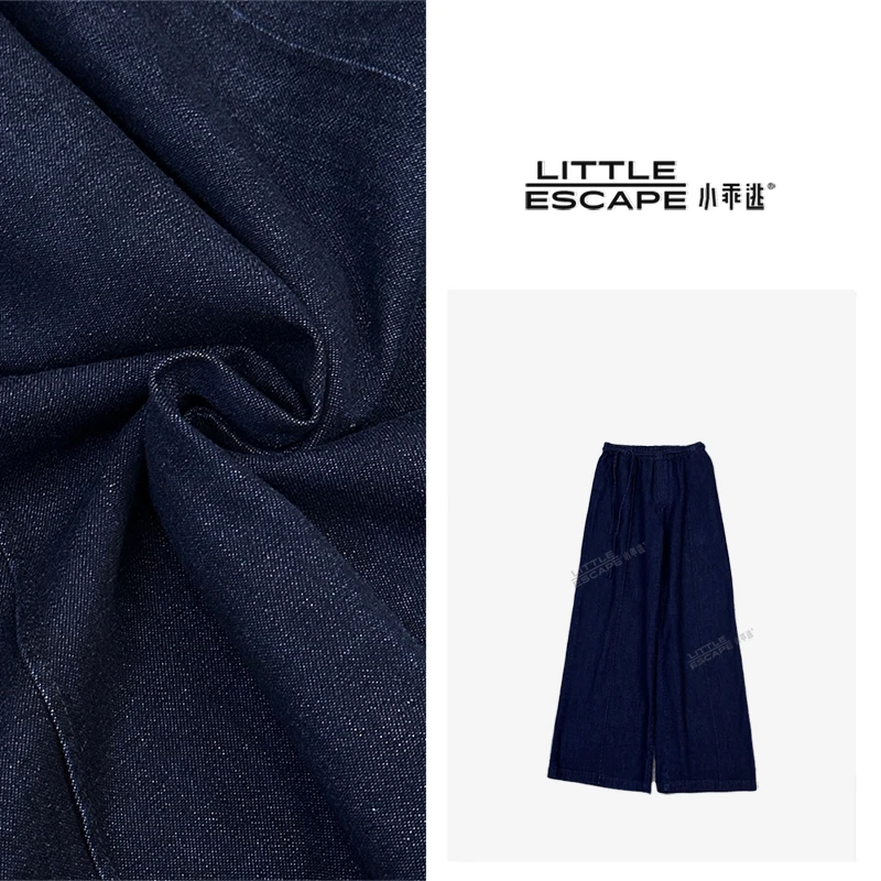 小乖逃D休闲亚俞麻料 蓝色长裤   双腰绳直筒裤Q6547