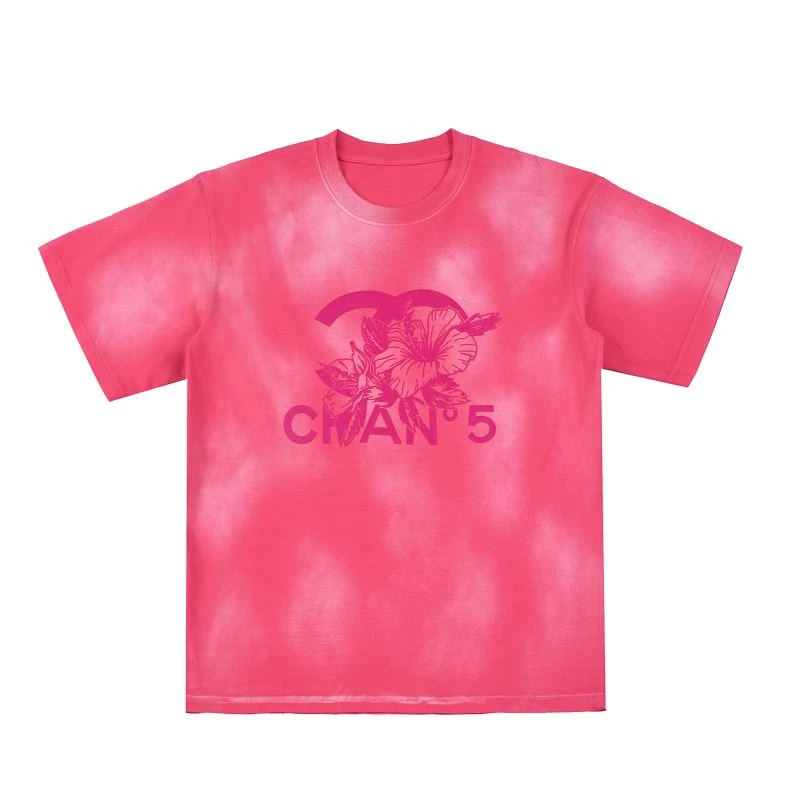 小乖逃D1字母纯棉玫红T恤短袖花朵大宽松简约秋季圆领百搭X24120