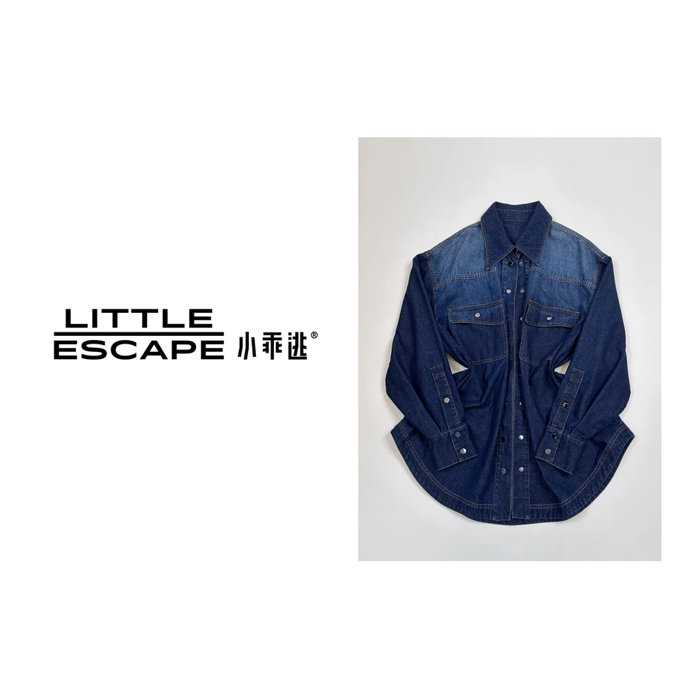 渐变色牛仔衬衫 时尚复古百搭牛仔外套蓝色接百搭牛仔衬衫221203