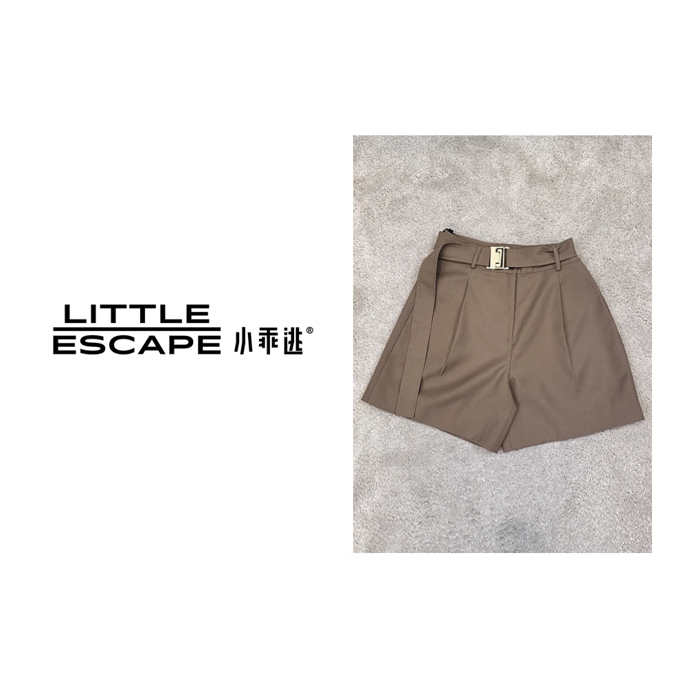 小乖逃小众设计师时尚高腰腰带短裤外穿休闲百搭卡其短裤230