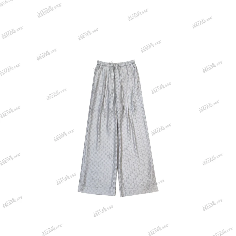 小乖逃D现货黑色棋盘格银灰色长裤气质方格松紧腰纯净版240524