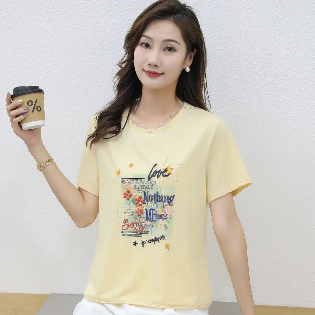 怡特美【艺术字母】兰精莫代尔+棉 高工艺刺绣 5A抗菌短袖t恤24018