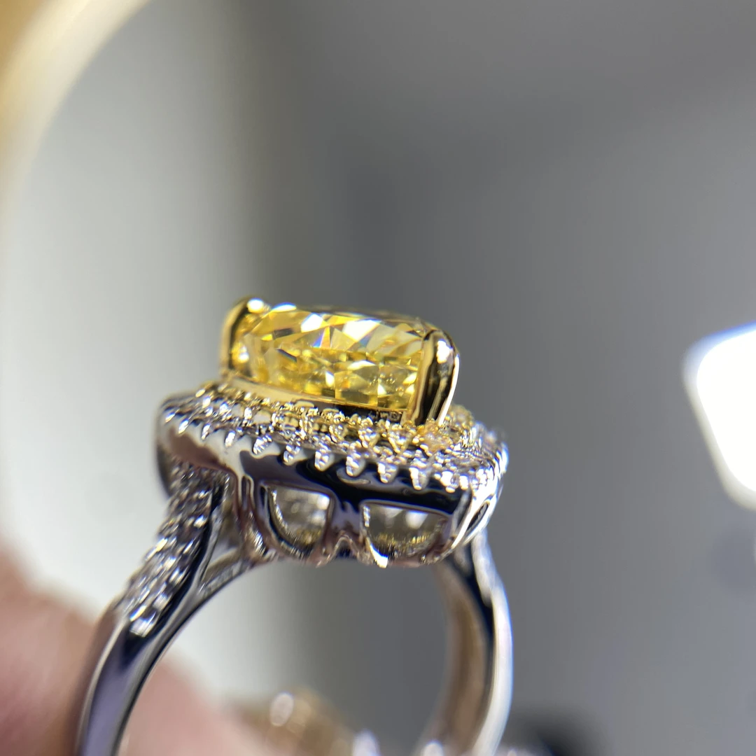 铜合金合成锆石戒指 50540轻奢气质love黄冰花戒指可调节戒指