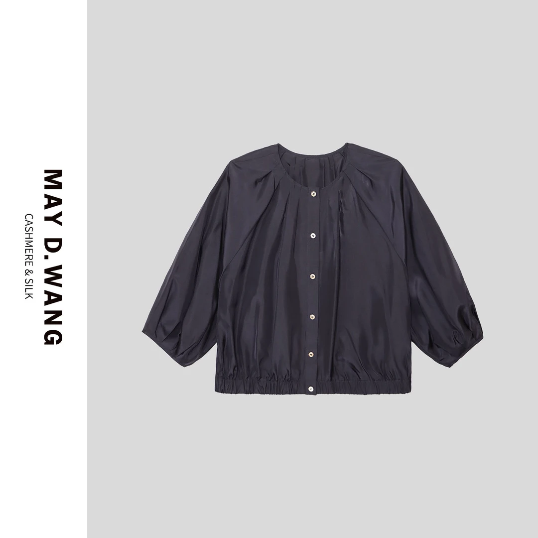 MAY D.WANG2024春夏新款简约休闲纯色桑蚕丝衬衫 E2F1015