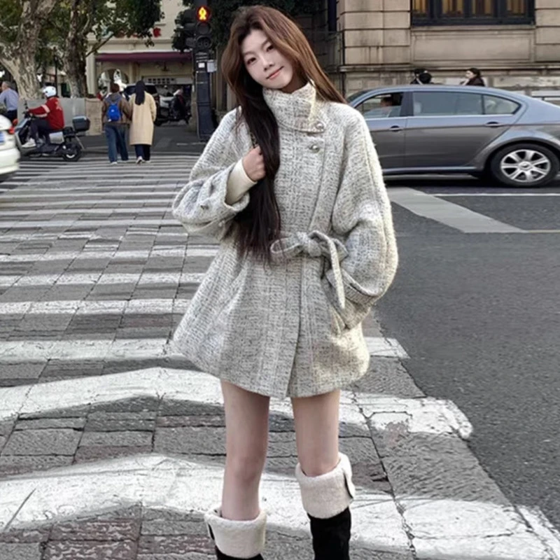 小香风外套女秋冬季韩系慵懒气质高级感超好看中长款加厚收腰大衣