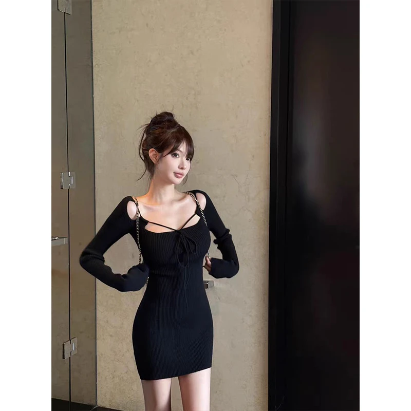 【心动斩男】可调节胸口修身显身材弹力长袖针织裙收腰包臀连衣裙