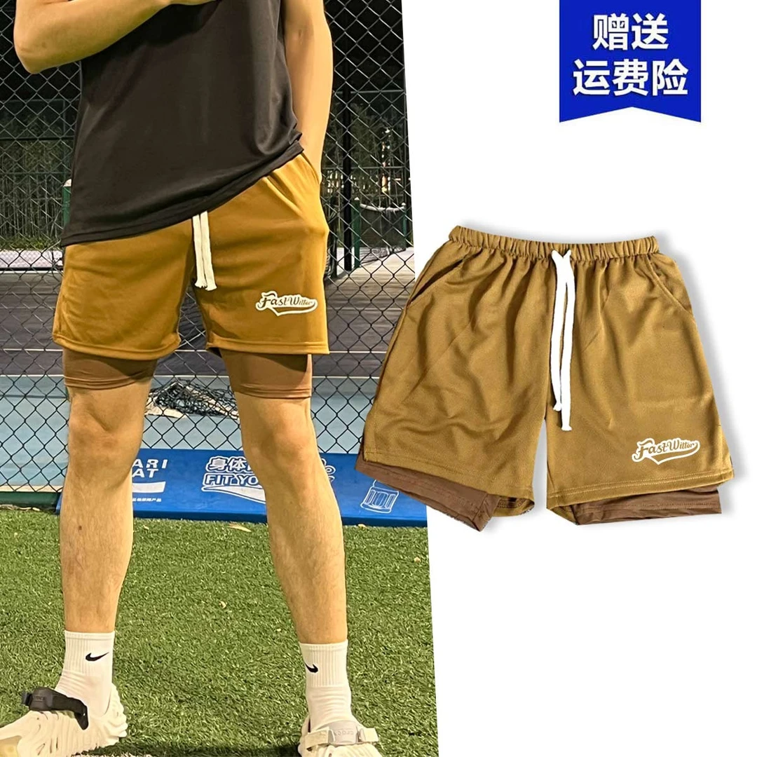 美式短裤假两件四分三分运动夏季新款篮球速干训练紧身裤跑步健身