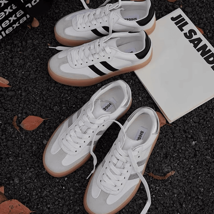 诗歌兰 真皮女鞋2024年新款低帮厚底休闲板鞋拼色百搭学院风德训鞋