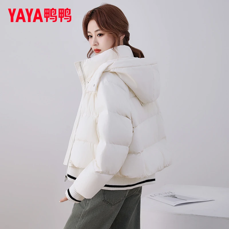 YAYA/鸭鸭小个子羽绒服女短款2025秋冬新品针织拼接连帽保暖外套