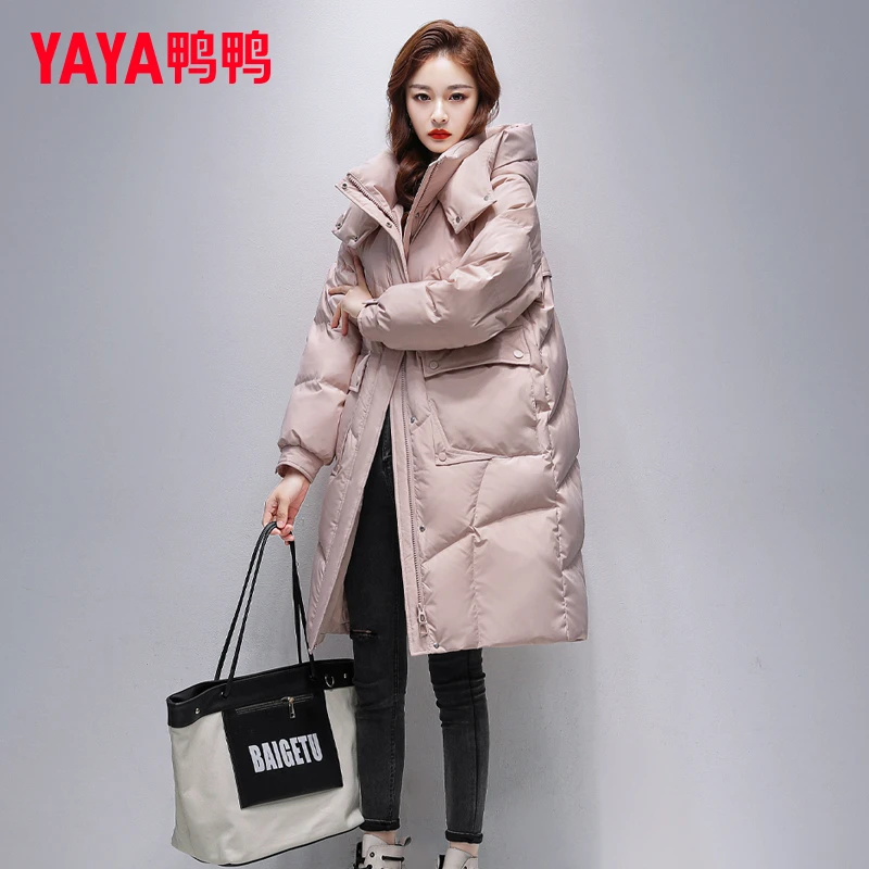 YAYA/鸭鸭正品中长款羽绒服女2025年冬季新款加厚保暖过膝外套潮