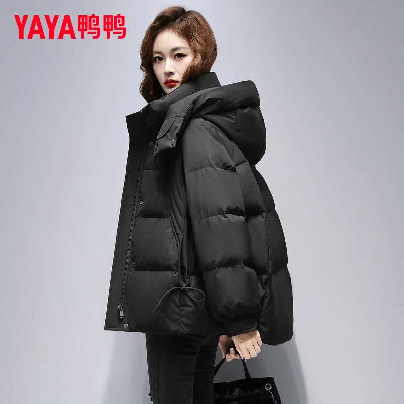 鸭鸭短款羽绒服女士2025冬季新款纯色时尚小个子保暖面包服厚外套