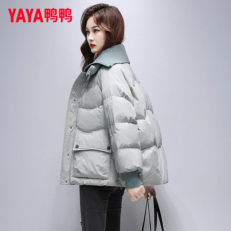 YAYA/鸭鸭官方正品羽绒服女冬季2025年针织拼接鸭绒短款外套潮