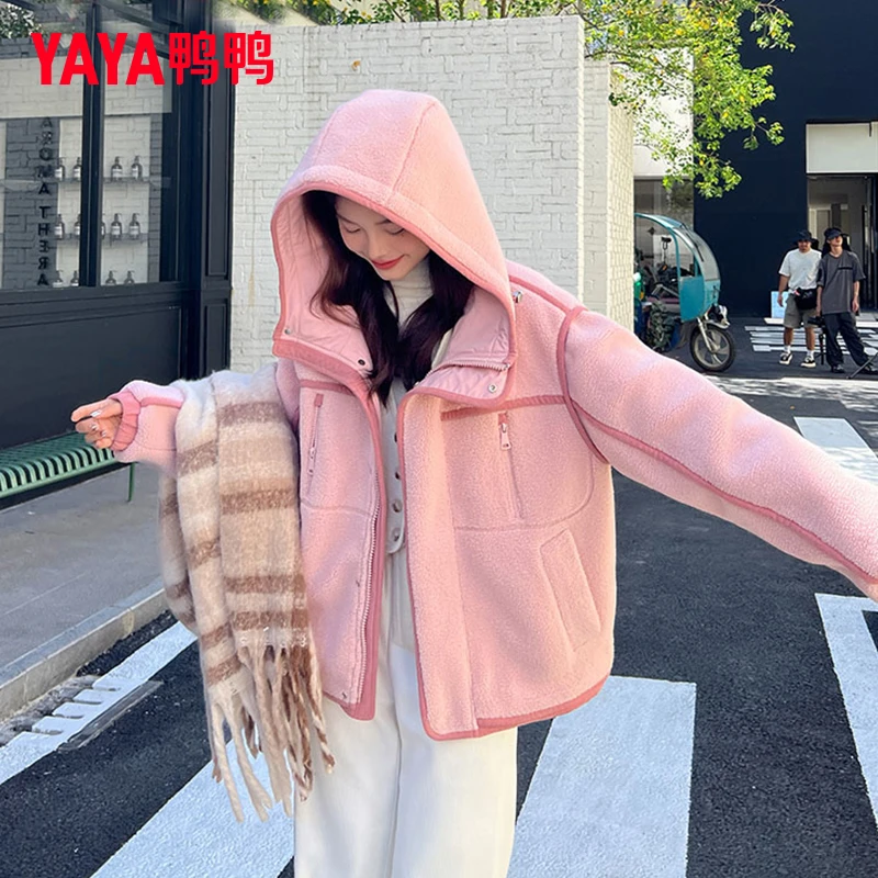 鸭鸭官方正品羽绒服男女2025冬季新款户外时尚保暖情侣摇粒绒外套