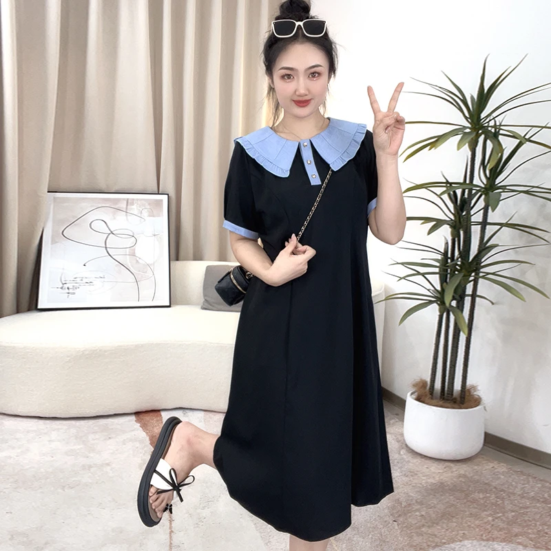 【红袖雨】2024夏季新款清凉法式气质显瘦遮肉拼接大码连衣裙-81642