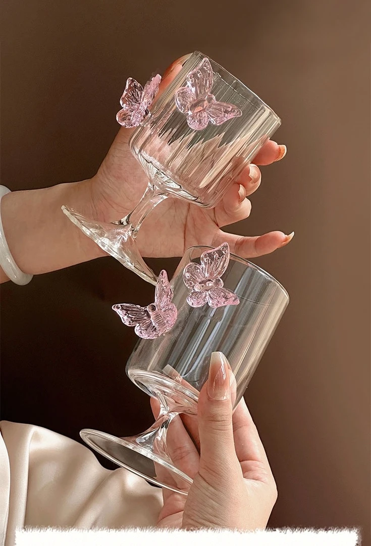 原创设计高硼硅玻璃高脚杯蝴蝶高颜值香槟杯鸡尾酒杯水杯（两只装）
