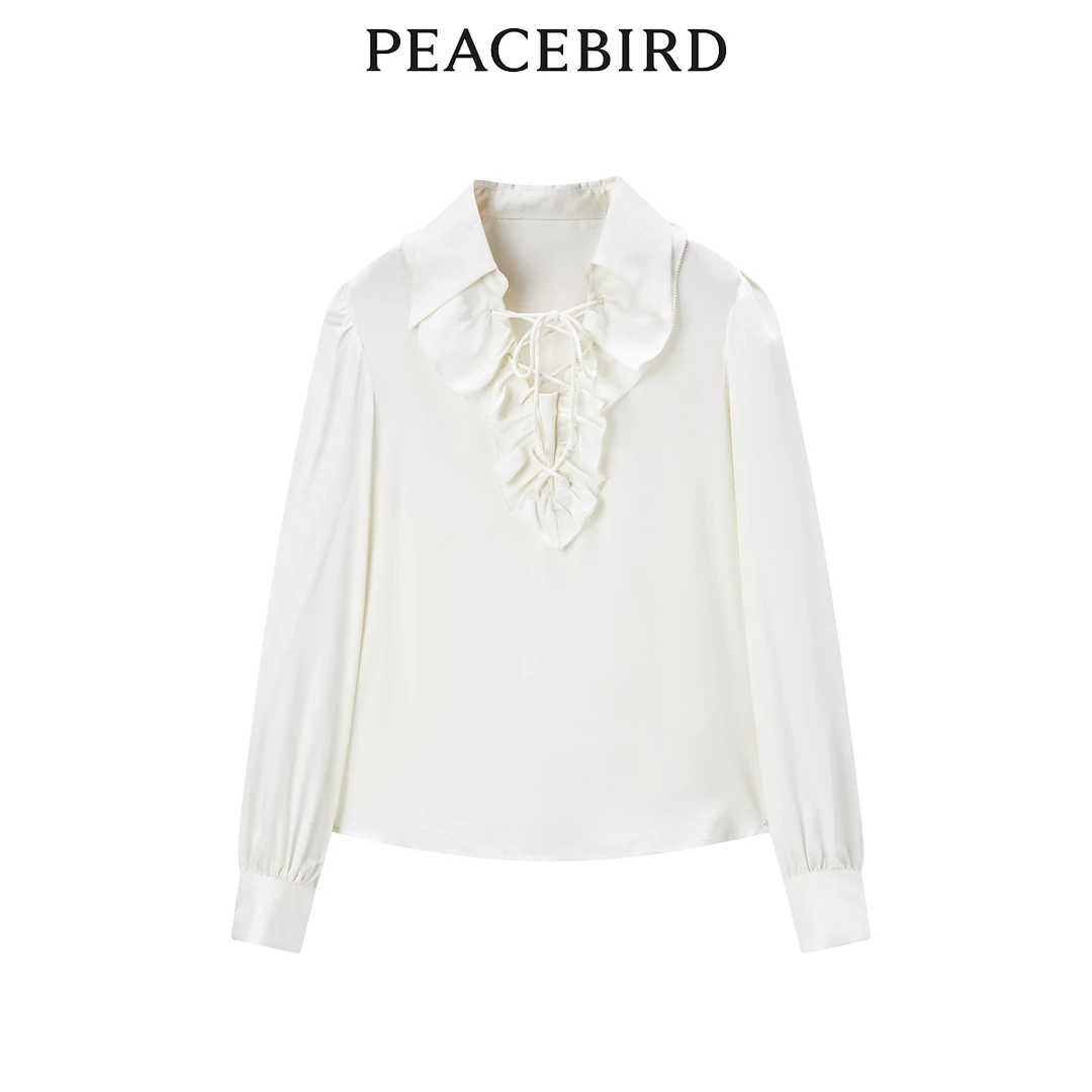 【赵老板专属】太平鸟荷叶边上衣时尚气质白色长袖女士A1CDD3301