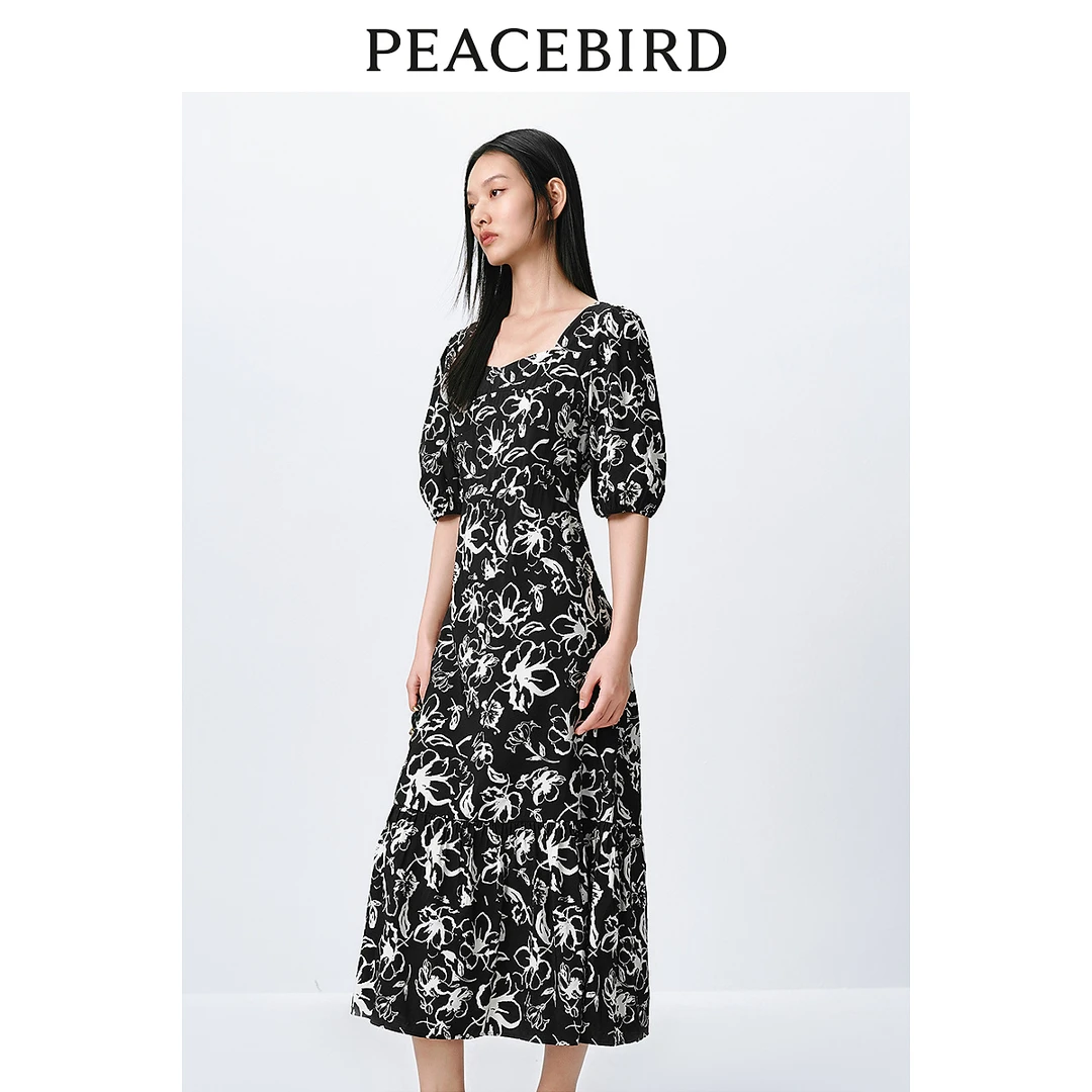 【粉丝专享】 太平鸟法式方领印花连衣裙2024春新款A7FAE1447