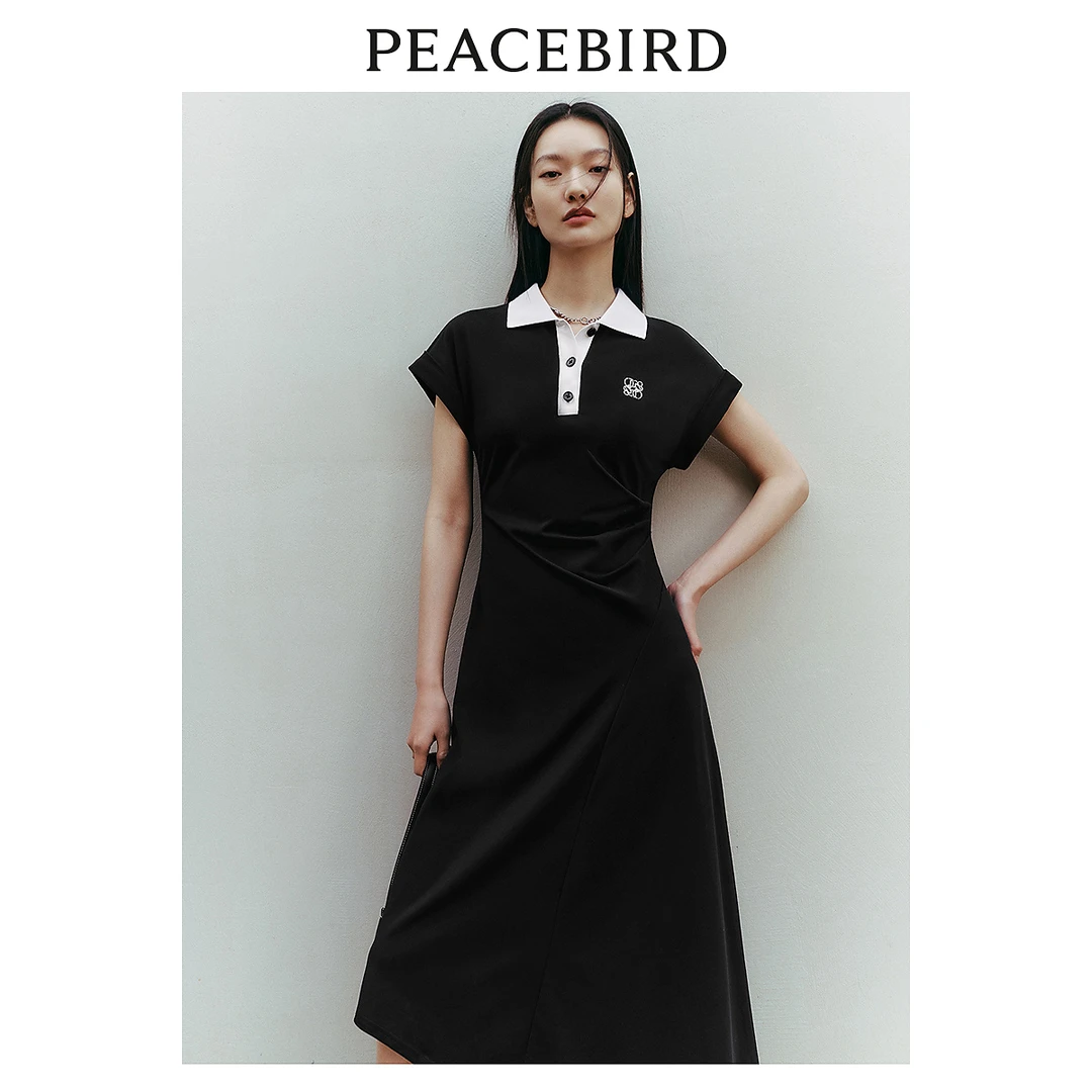 【赵老板专属】太平鸟撞色POLO连衣裙收腰长裙A8FAE2A42