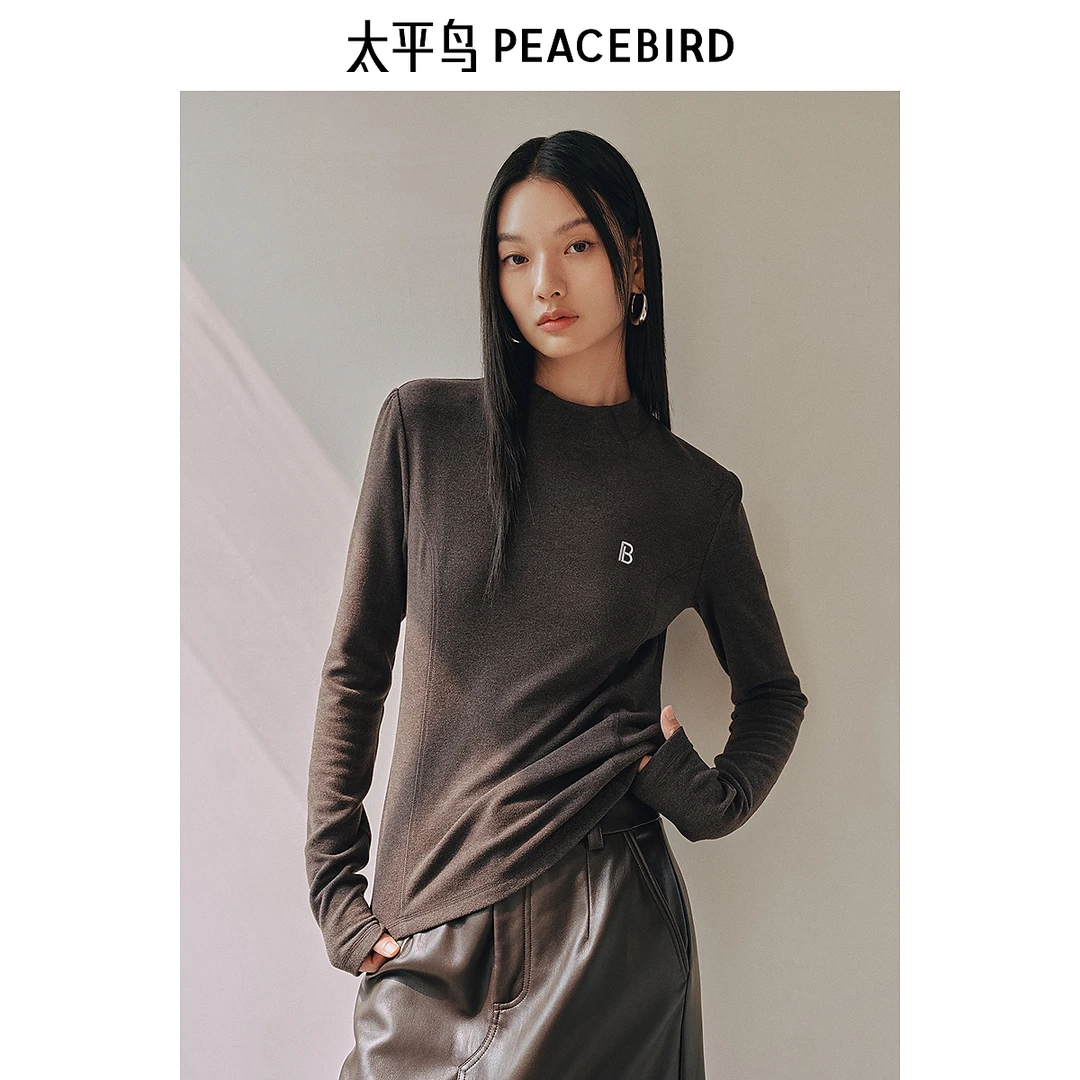 【陈大可专属】太平鸟磨毛亲肤保暖修身上衣新款长袖T恤ABCDE430B