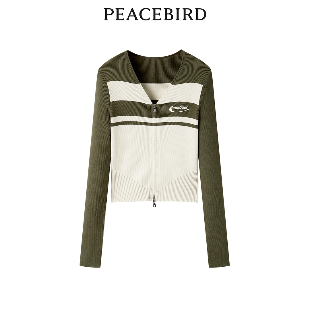 【丽公主专属】太平鸟新款撞色拉链开衫拼色显瘦针织衫A3EDD3301