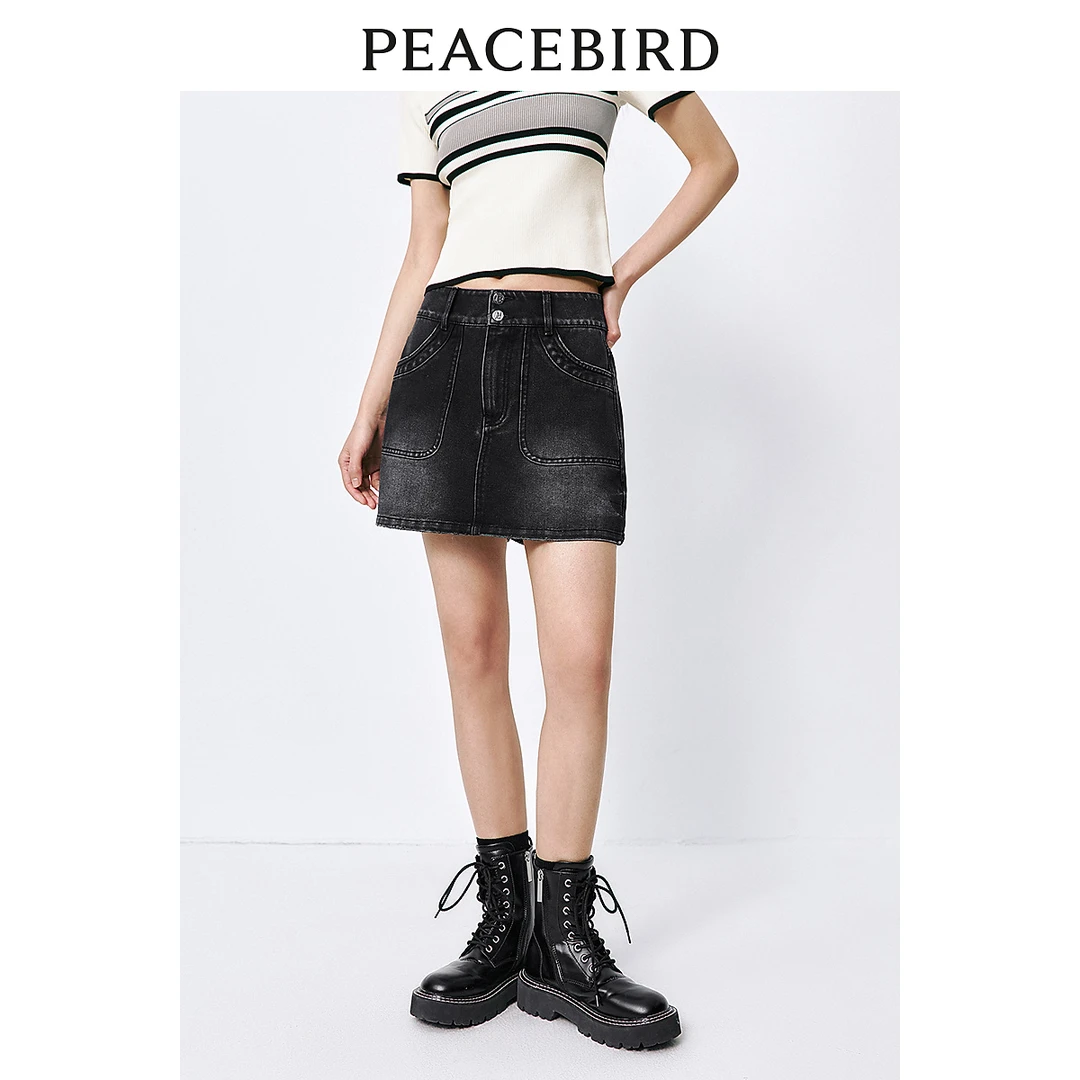 【赵老板专属】太平鸟复古工装牛仔裙裤短裤新款A字阔腿A7HBE2262