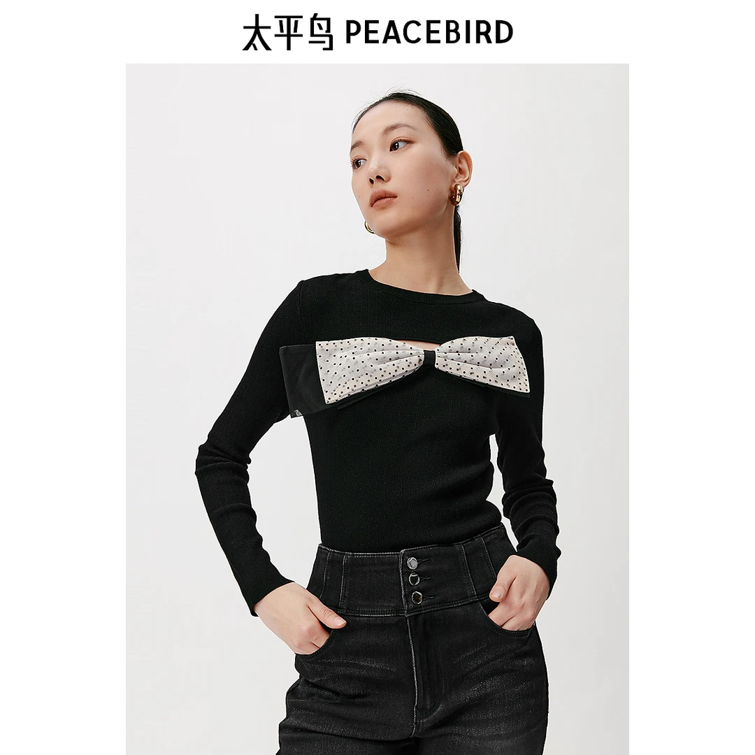 【丽公主专属】太平鸟女装新款蝴蝶结套头衫A1EED4535