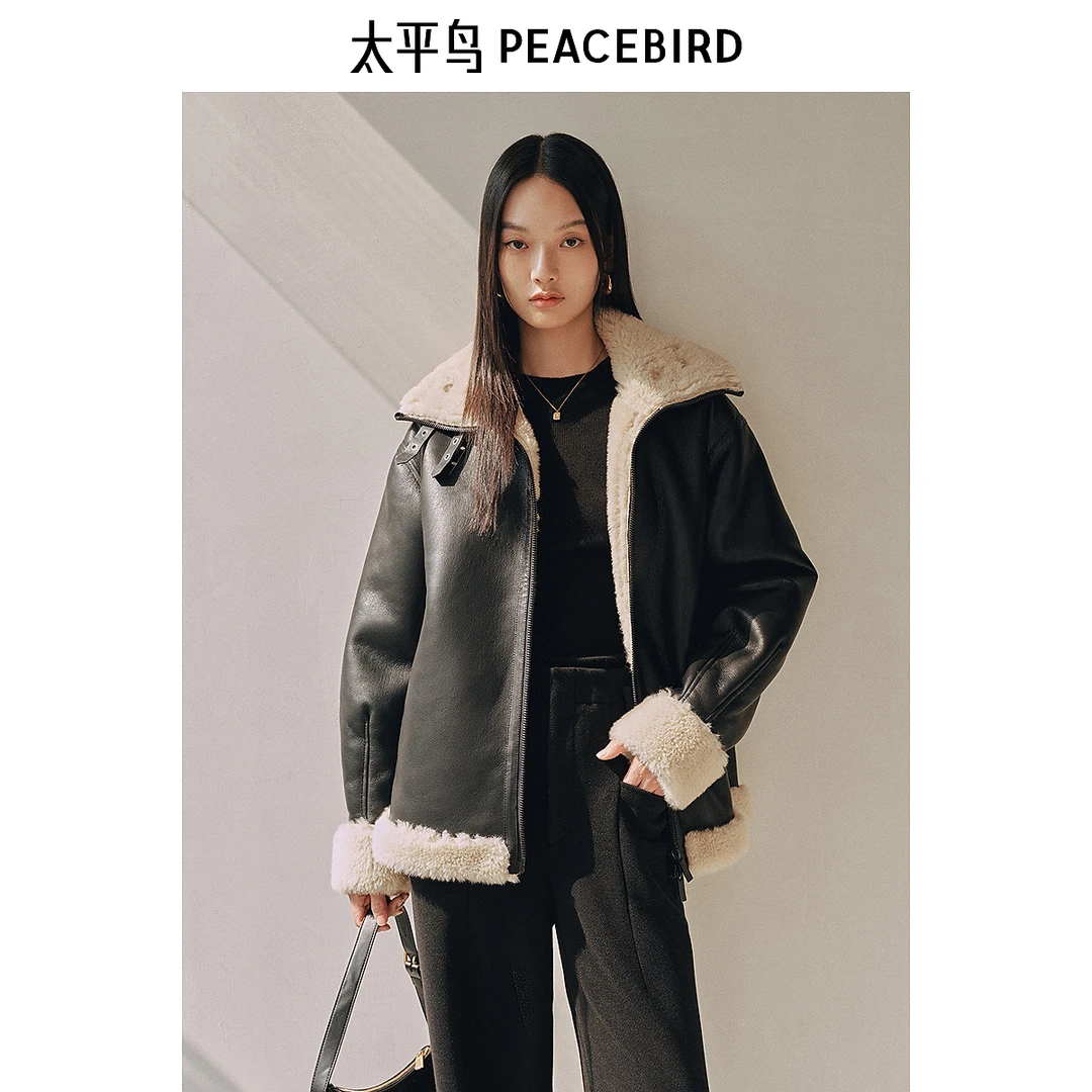 【粉丝专属】太平鸟仿麂皮绒两穿机车服PU皮衣外套ABBBE431D