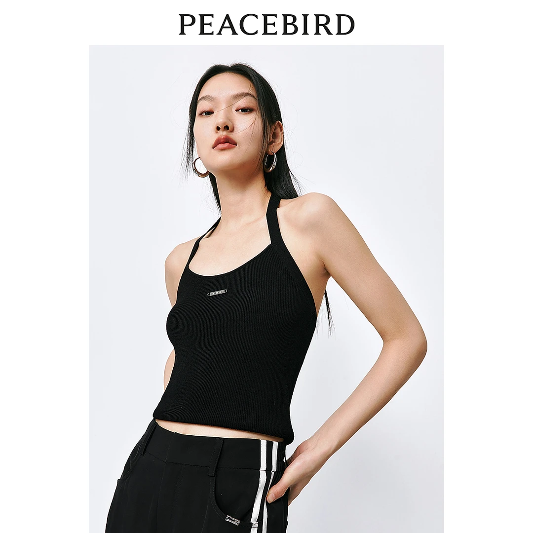 【赵老板专属】太平鸟挂脖字母背心女夏装新款时尚A7EFE2233